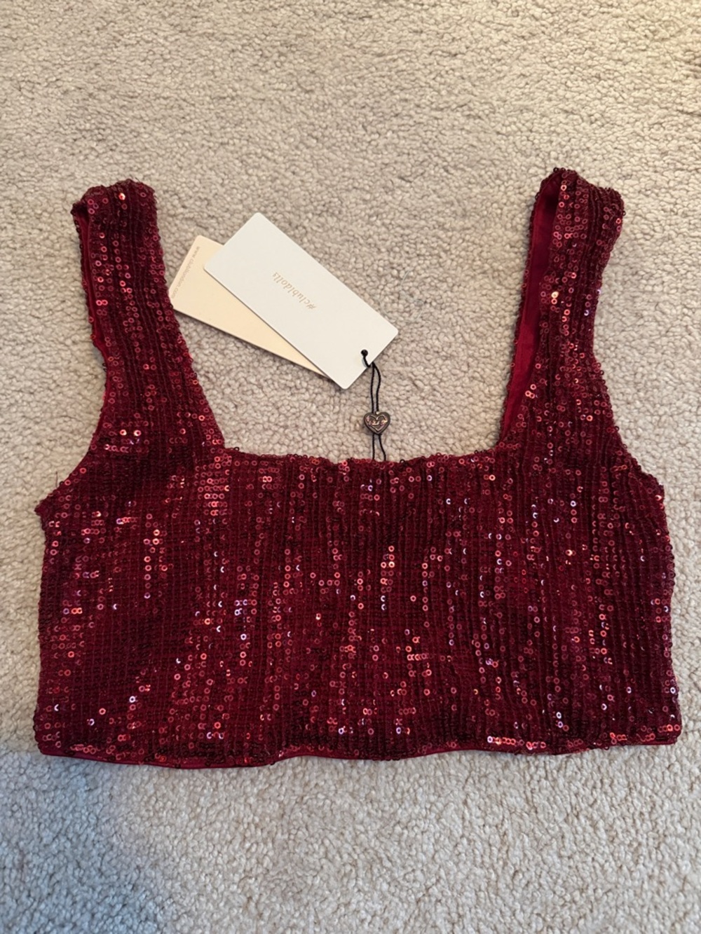 Sequin Burgundy Crop Tank Top by Free People